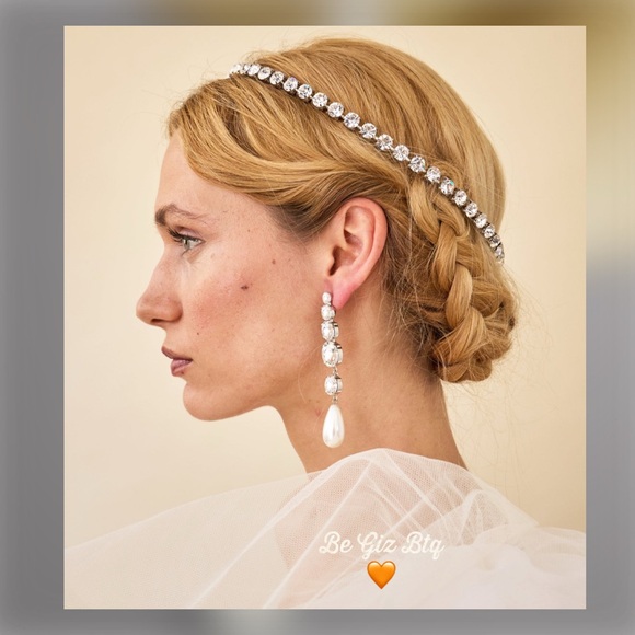 LELET NY Authentic Stella Pearl Clip Gold, Crystal & Teardrop Pearl Drop Earring - Picture 1 of 12